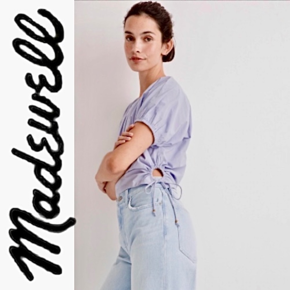 Madewell Embroidered Poplin Puff-Sleeve Cutout Crop Top size XS NWT periwinkle